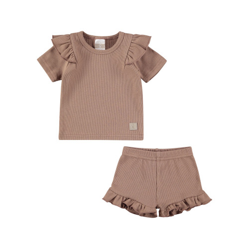 Komplekts Ribbed Organic Cotton Set Tshirt+Trousers Light Brown