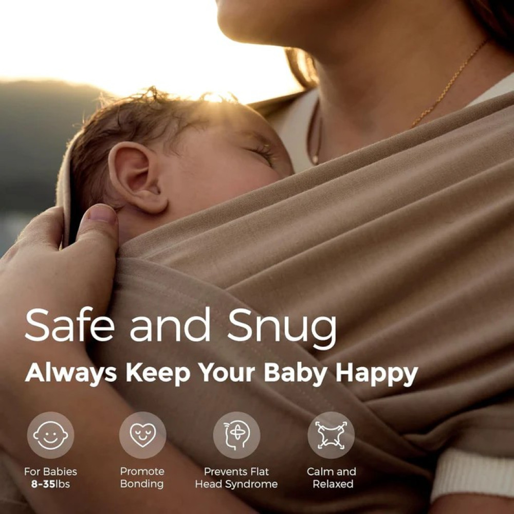 MOMCOZY Easy to Wear Hands Free - Baby Wrap Carrier, Light Coffee