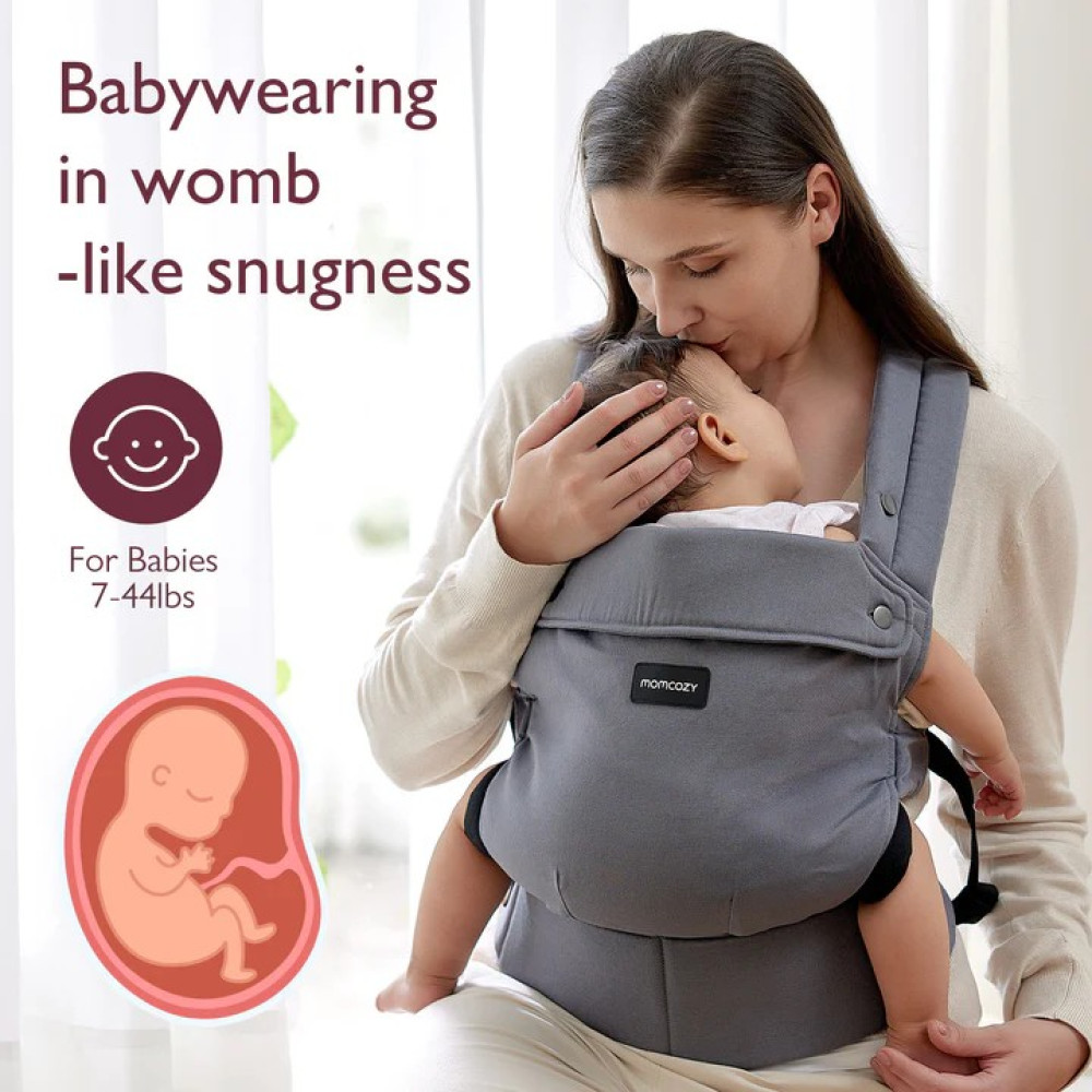 MOMCOZY PureHug Baby Carrier - Ergonomic Cozy & Lightweight, Cotton Grey