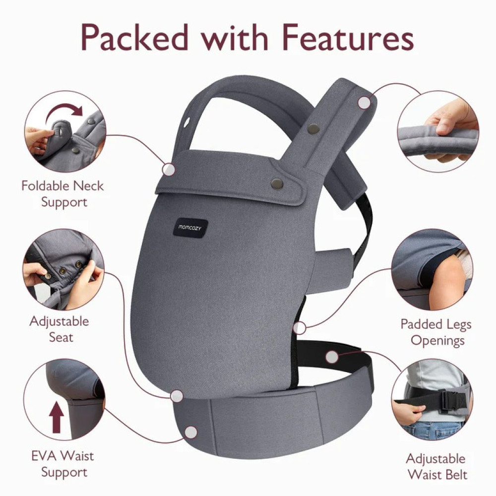 MOMCOZY PureHug Baby Carrier - Ergonomic Cozy & Lightweight, Cotton Grey