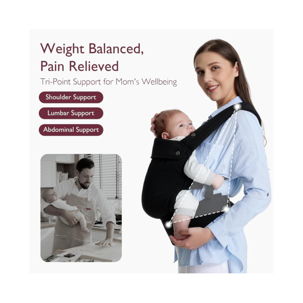 MOMCOZY PureHug Baby Carrier - Ergonomic Cozy & Lightweight, Cotton Black