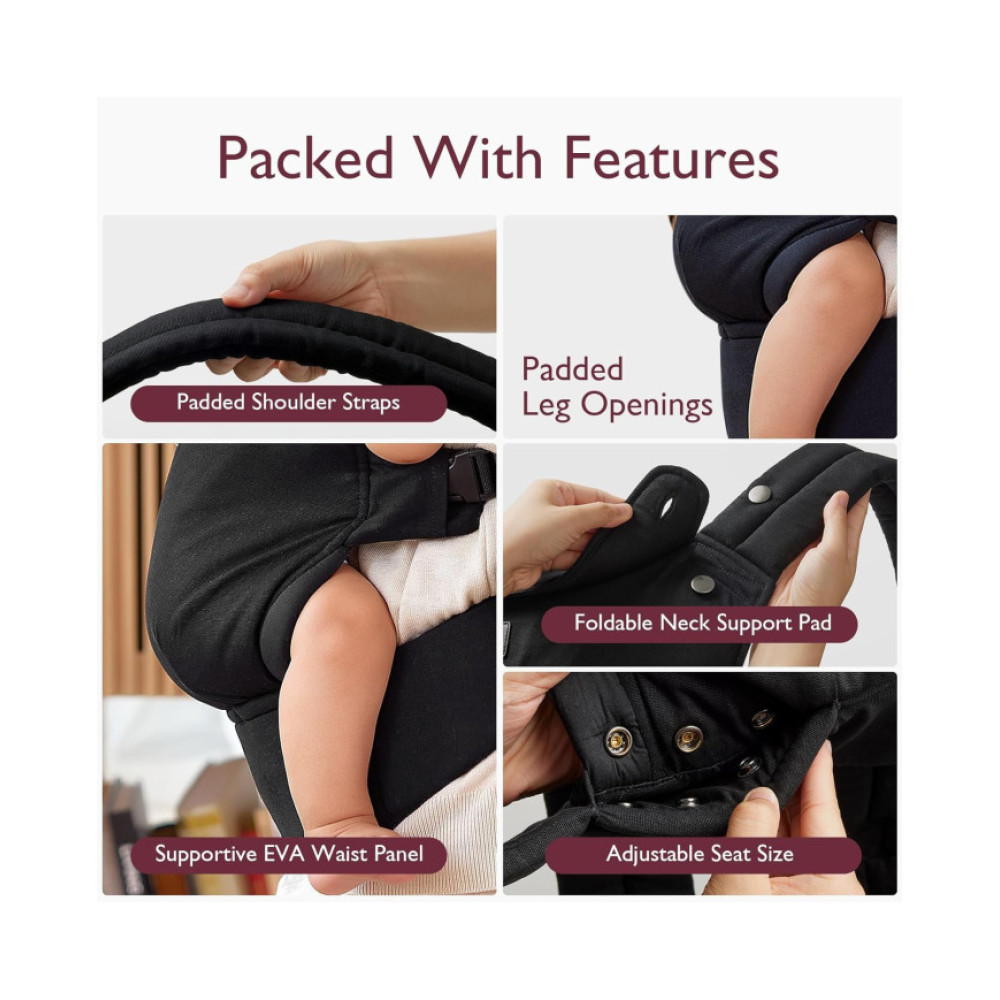 MOMCOZY PureHug Baby Carrier - Ergonomic Cozy & Lightweight, Cotton Black