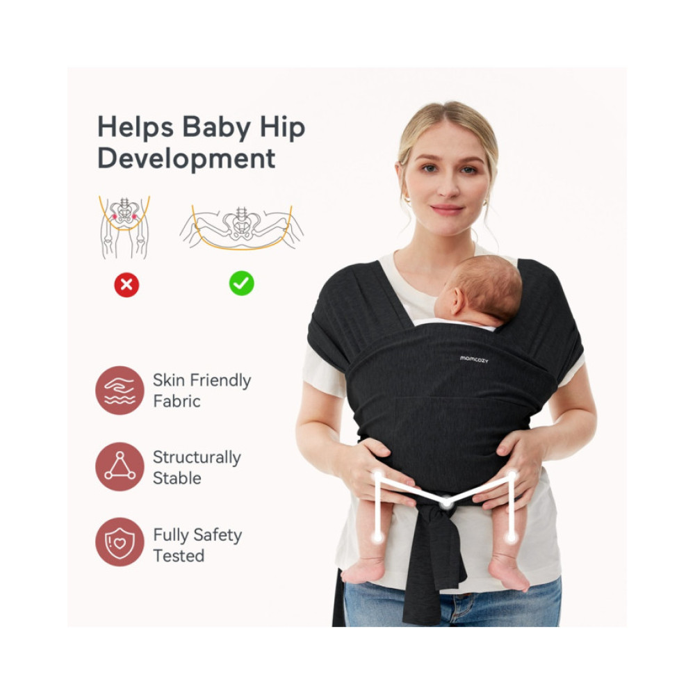 MOMCOZY Easy to Wear Hands Free - Baby Wrap Carrier, Black