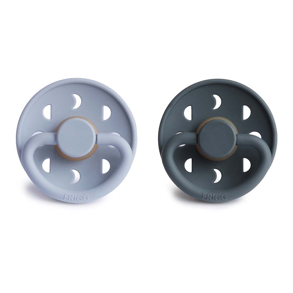 FRIGG Moon Phase - Round Latex 2-Pack Pacifiers - Powder Blue/Slate