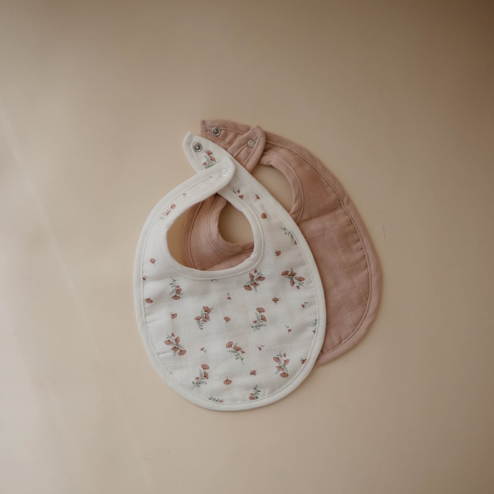 Mushie Muslin Bib 2-Pack - Blush/Pink Floral