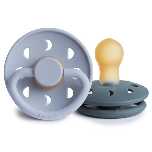 FRIGG Moon Phase - Round Latex 2-Pack Pacifiers - Powder Blue/Slate 