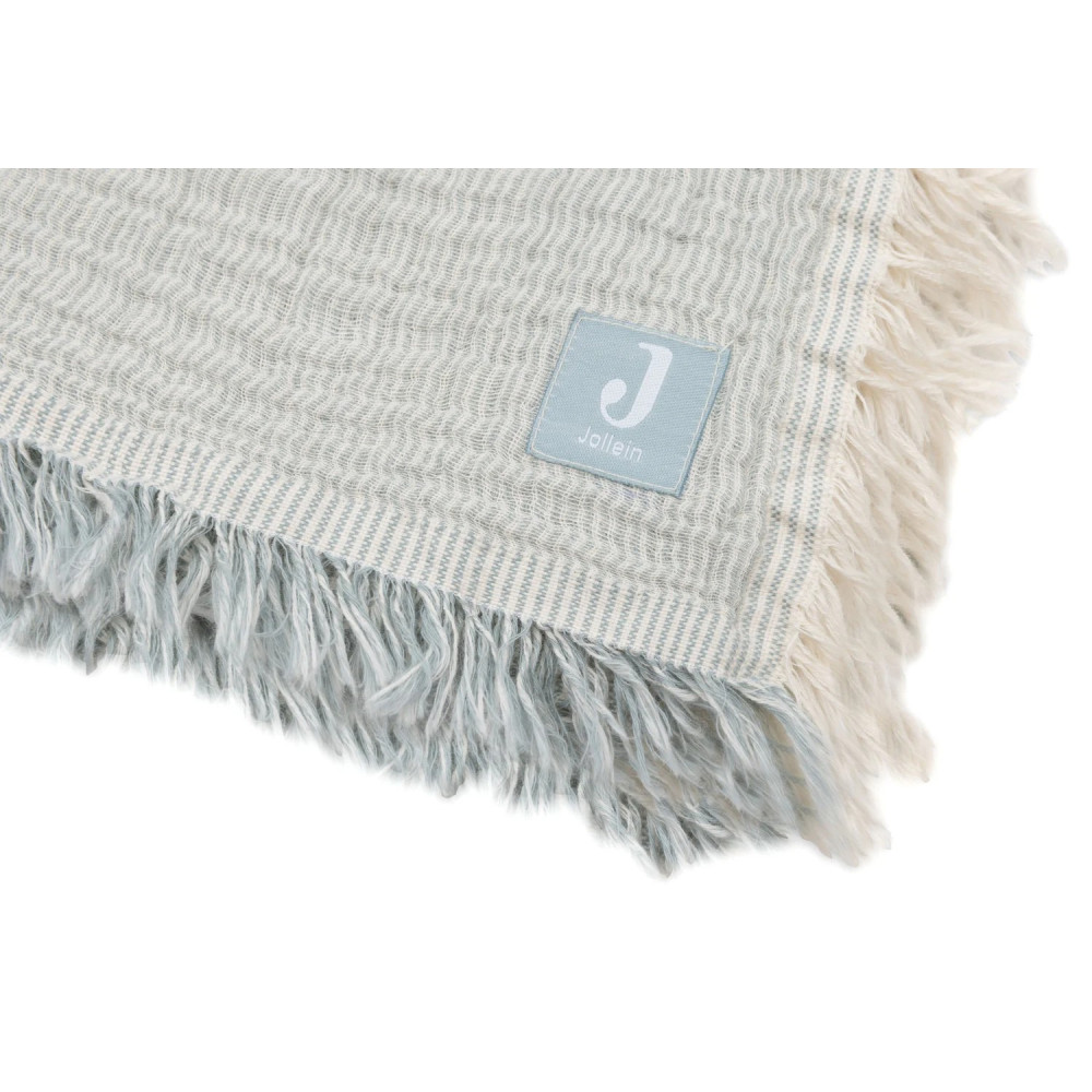 Jollein blanket 75x100cm - Muslin Fringe Stripe - Sea Green GOTS