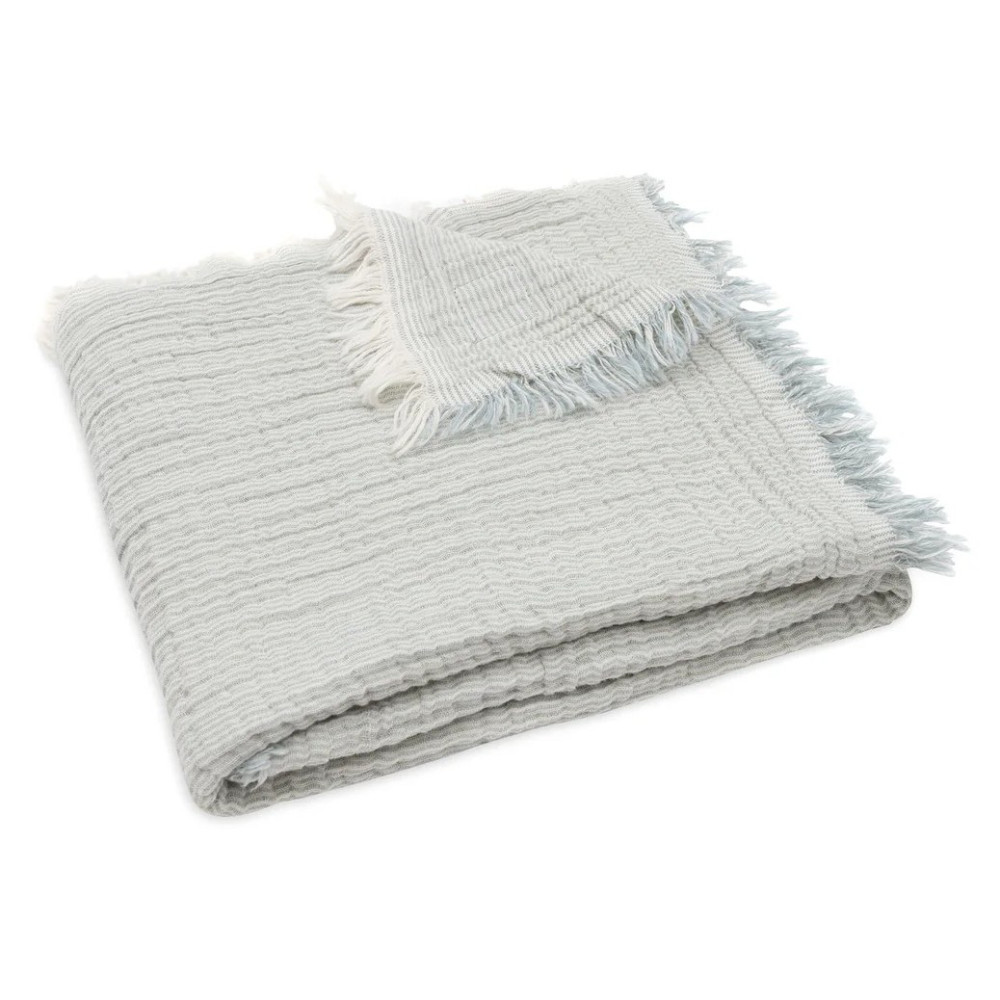 Jollein blanket 75x100cm - Muslin Fringe Stripe - Sea Green GOTS