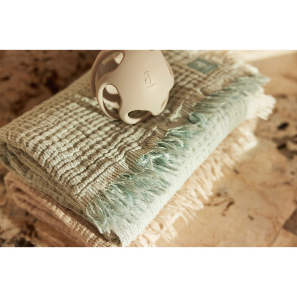 Jollein blanket 75x100cm - Muslin Fringe Stripe - Sea Green GOTS
