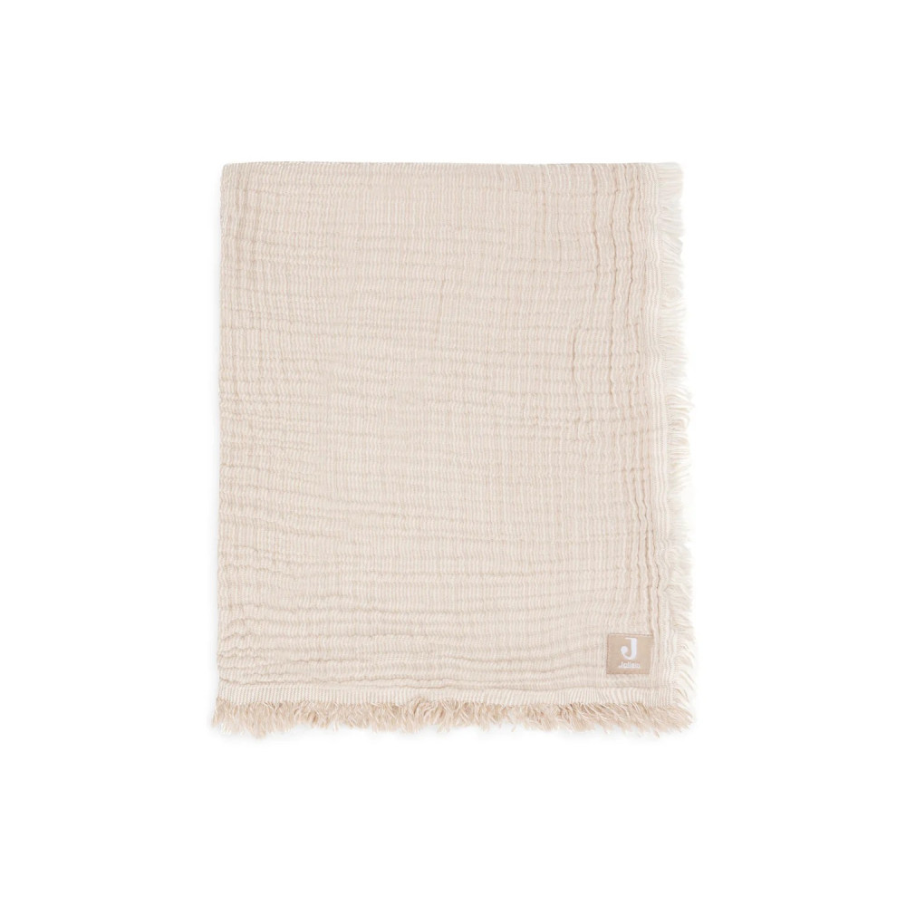 Jollein sega 75x100cm Muslin Fringe Stripe - Biscuit GOTS