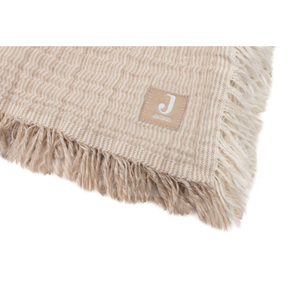 Jollein sega 75x100cm Muslin Fringe Stripe - Biscuit GOTS