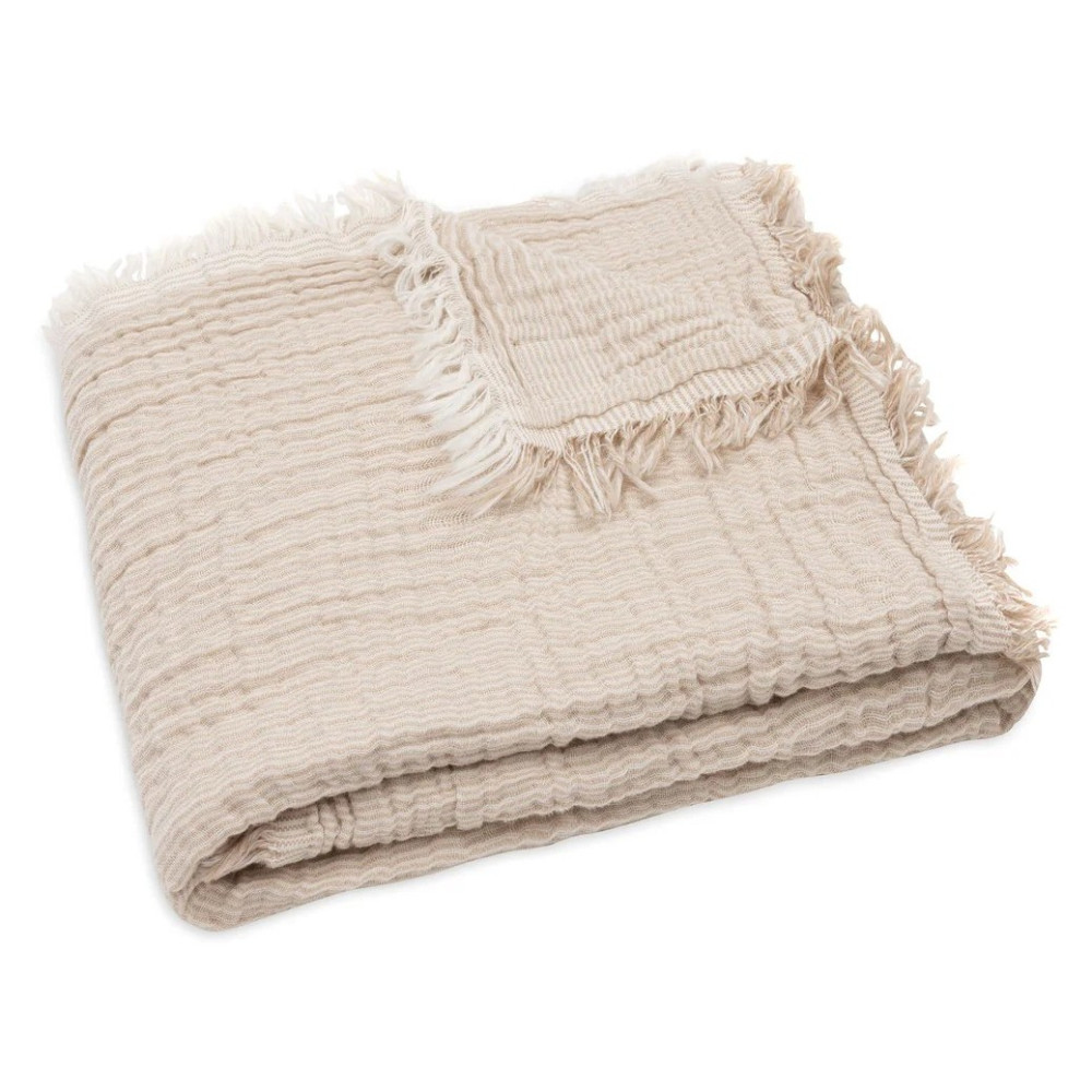 Jollein sega 75x100cm Muslin Fringe Stripe - Biscuit GOTS