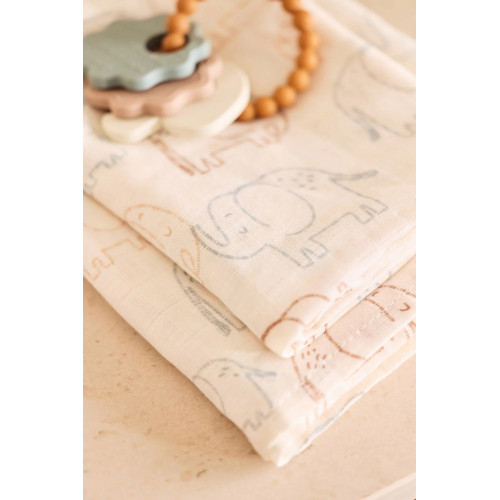 Swaddle Muslin 115x115cm Elephant Tales - 2 Pack