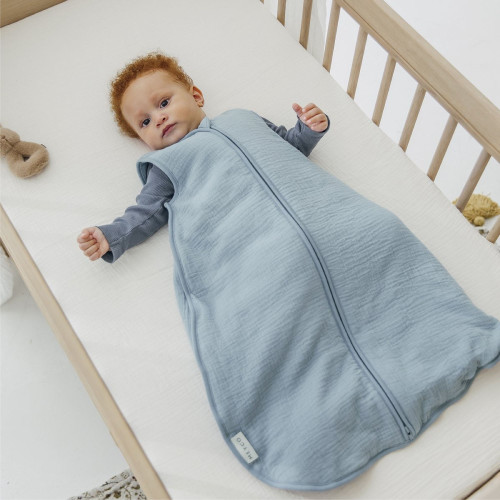 Sleeping bag lined pre-washed muslin - Jeans Blue - 2.0 TOG