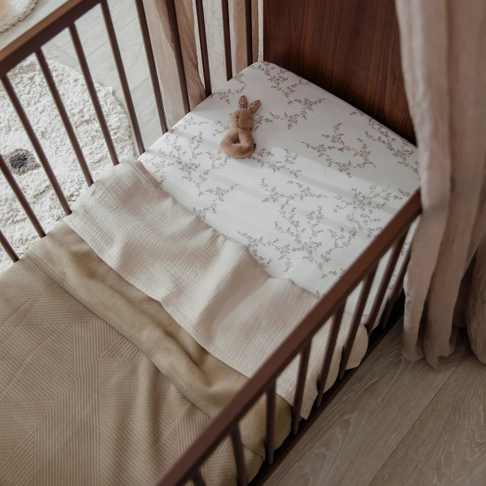 60x120cm Palags ar gumiju Meyco Baby - Branches Sand