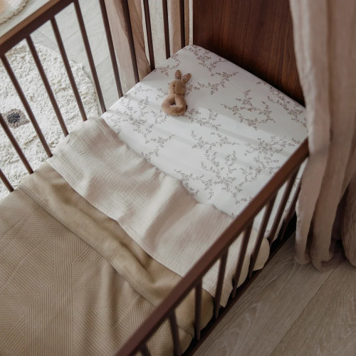 60x120cm Palags ar gumiju Meyco Baby - Branches Sand