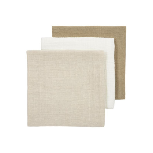 Meyco Baby Комплект муслиновых пеленок Pre-washed white/soft sand/taupe 70x70 cm - 3 шт.