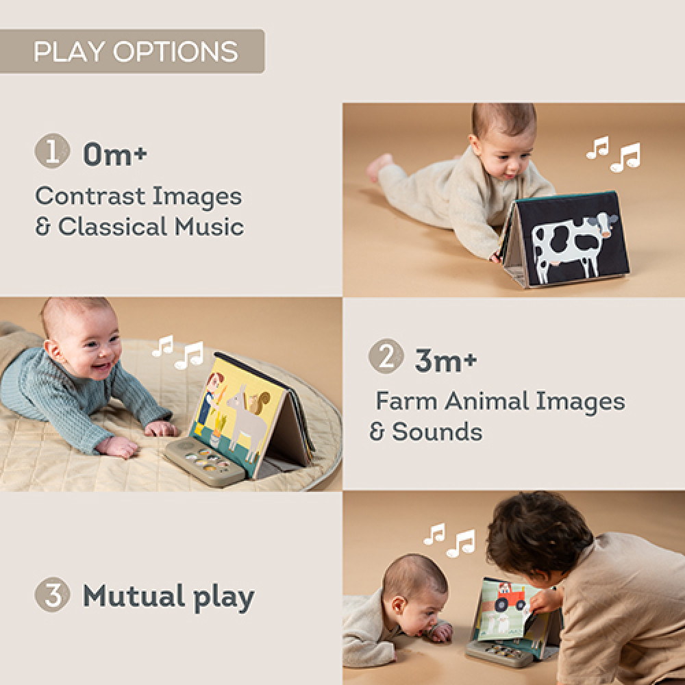 Taf Toys mīkstā grāmatiņa Farm Musical Tummy Time Book